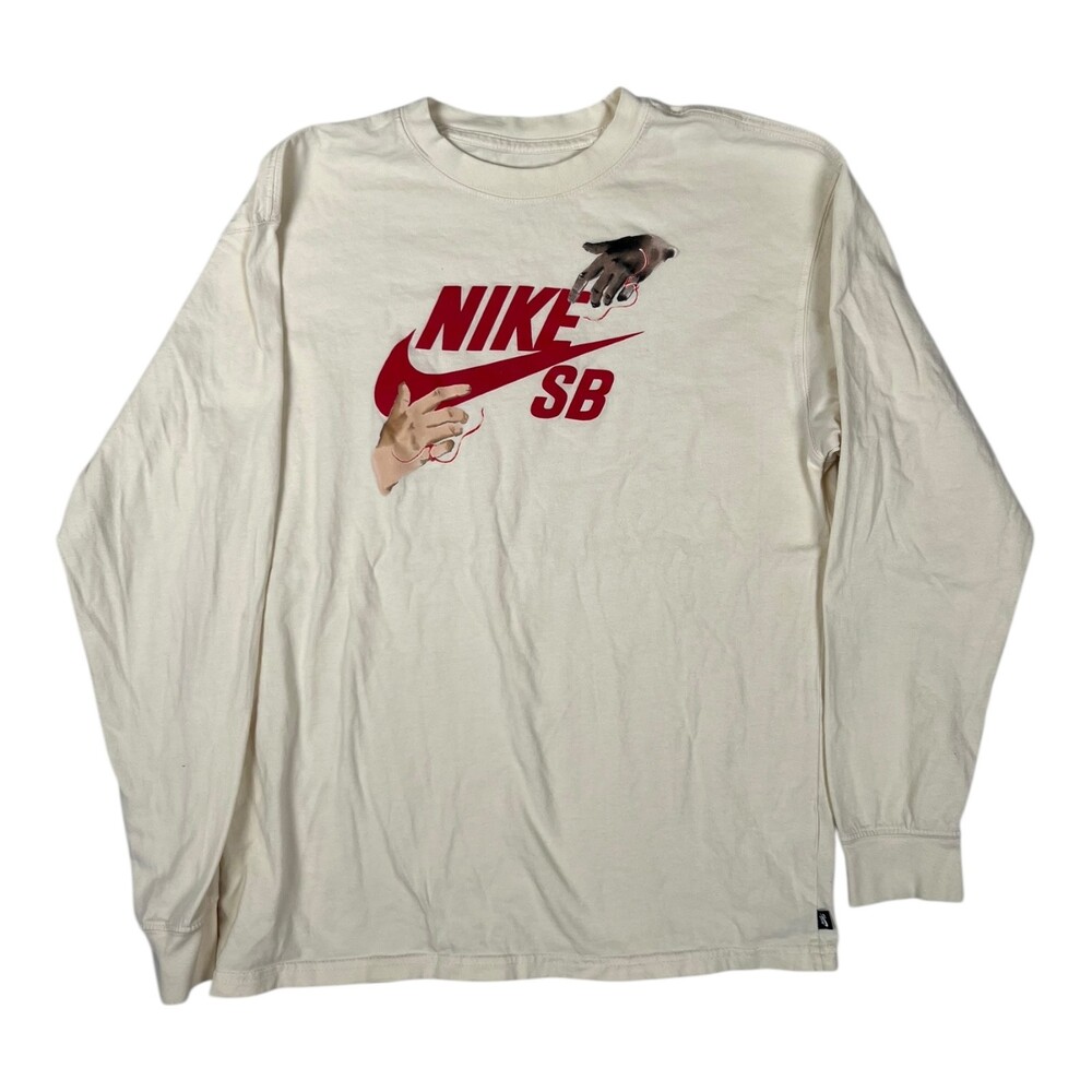 Nike SB Long Sleeve Shirt Size Small "City of Love" Beige Y2K Skater